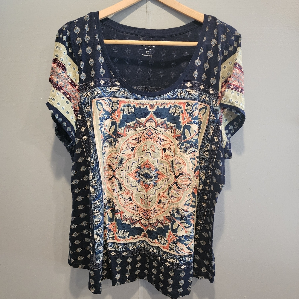 Lucky Navy Blue Boho Gypsy Mandela Lightweight T-Shirt 2X
